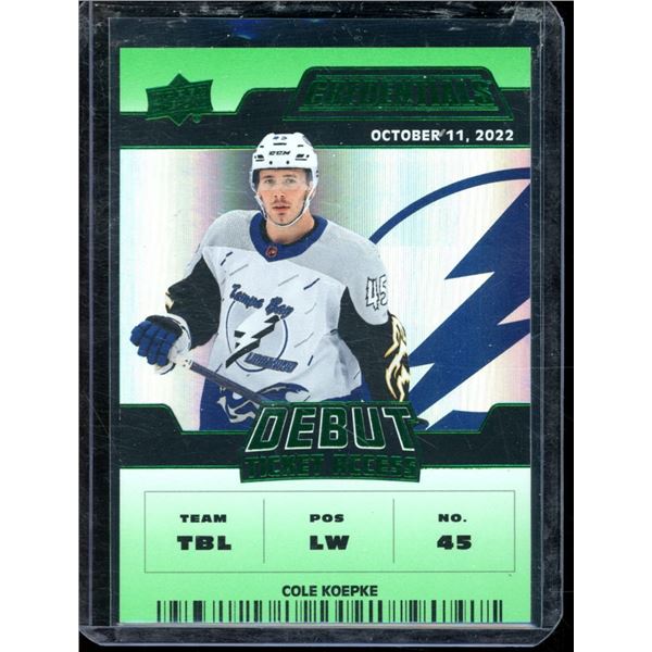 2022-23 Upper Deck Credentials Green #142 Cole Koepke 9/25