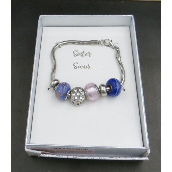 New Sister Silver Tone Charm Bracelet