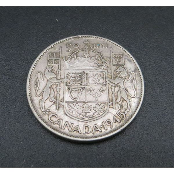 1945 Canadian Silver 50 Cent Coin