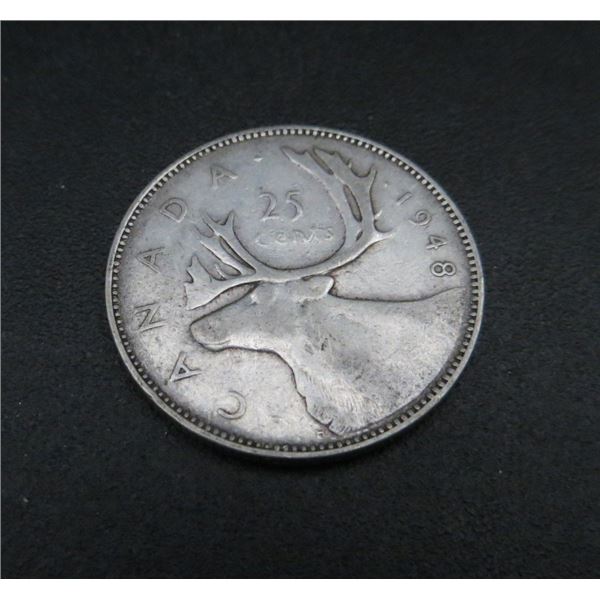 1948 Canadian Silver 25 Cent Coin