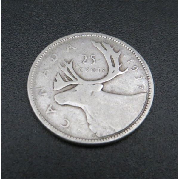 1937 Canadian Silver 25 Cent Coin