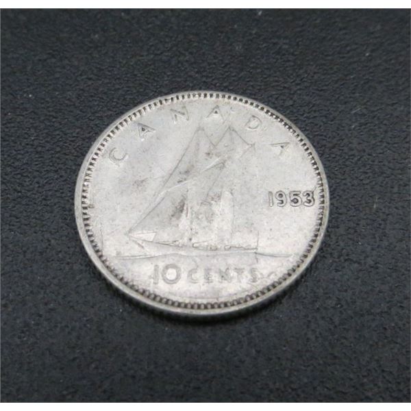 1953 Canadian Silver 10 Cent Coin
