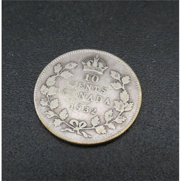 1932 Canadian Silver 10 Cent Coin