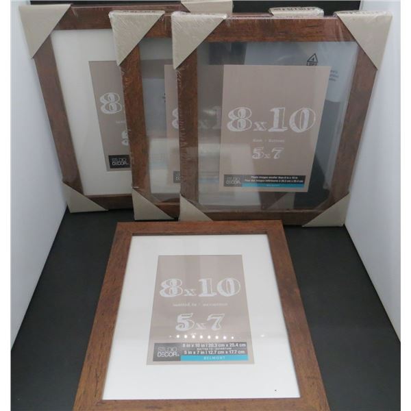 4 New 8x10 Studio Decor Wooden Frames one is missing the plastic