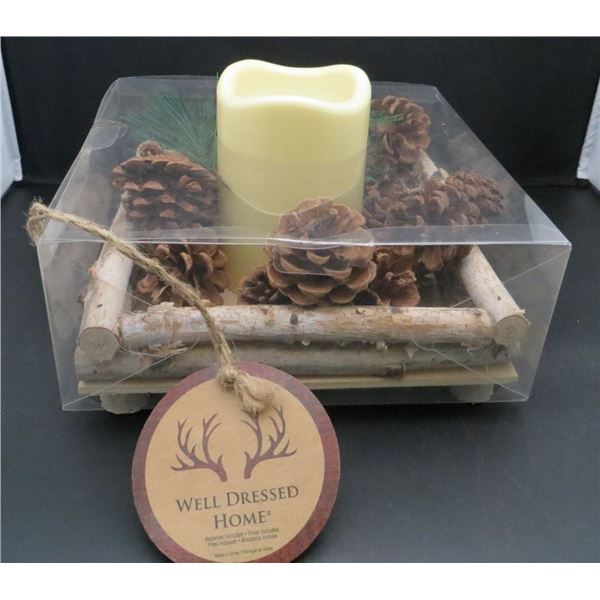 Well Dressed Home Wood/Pine/Pinecone & Candle Centerpiece