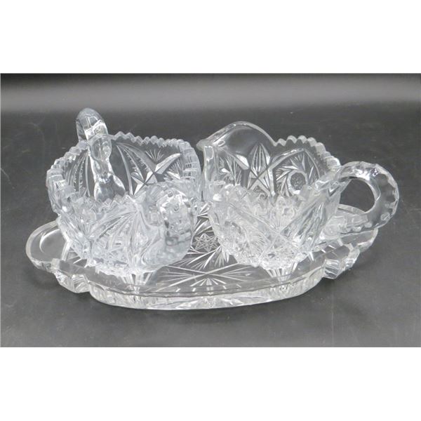 Crystal Cream & Sugar Set With Serving Plate
