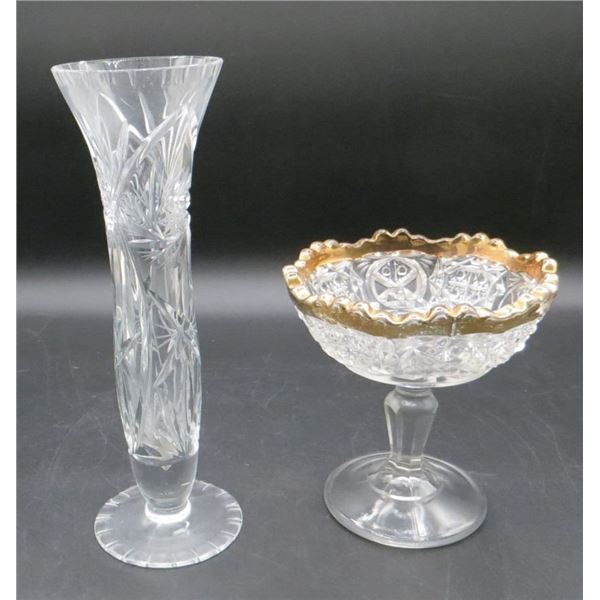 Crystal Single Rose Vase & Footed Candy Dish 5" Diameter