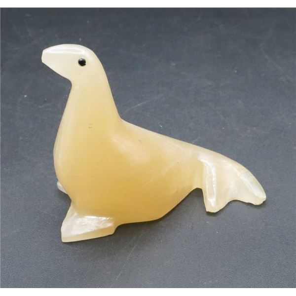 Vintage Hand Caved Soap Stone Seal 3" Long