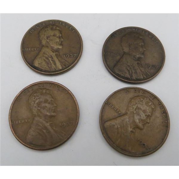 4x USA Pennies 1937