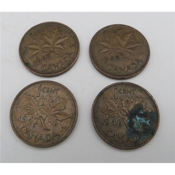 4x Canadian Pennies 1947 & 1948
