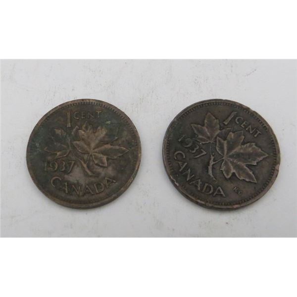 2x Canadian Pennies 1937