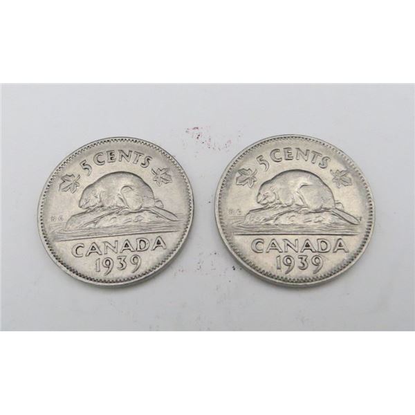 2x Canadian Nickels 1939