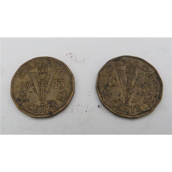 2x Canadian Tombac Nickels 1943