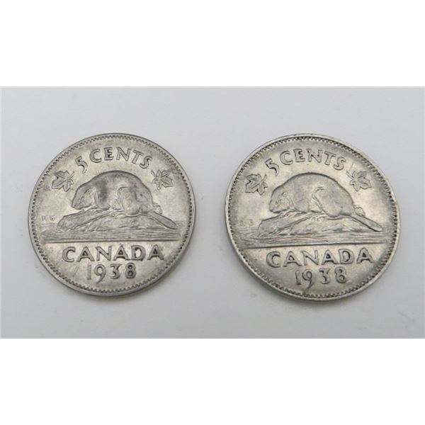 2x Canadian Nickels 1938