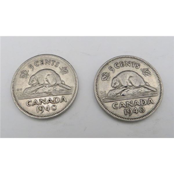 2x Canadian Nickels 1940