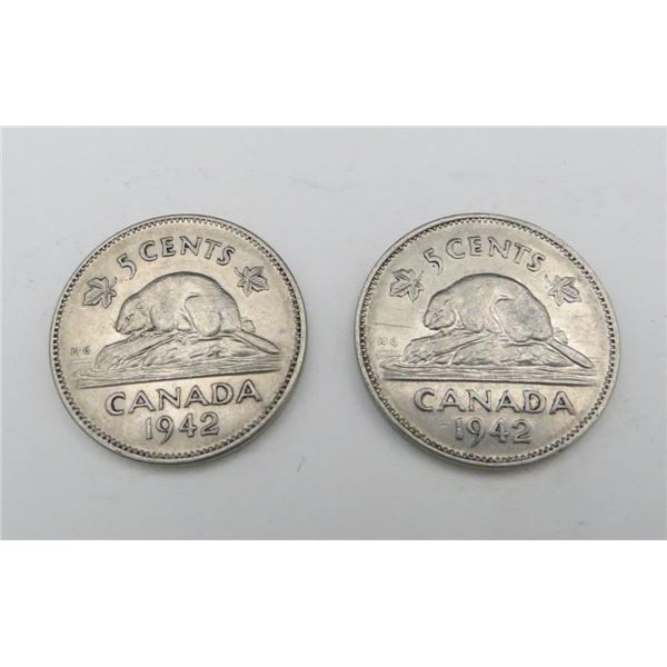 2x Canadian Nickels 1942