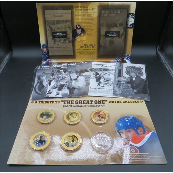 A Tribute To The Great One Wayne Gretzky Giant Medallion & Mini Poster Set 5 medallions & 5 Mini Pos
