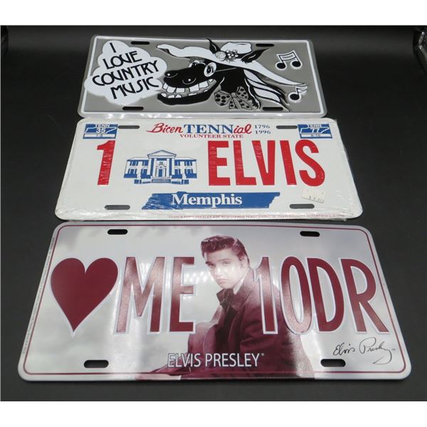 3 New Elvis Presley & I Love Country Music License Plates Wall Decor