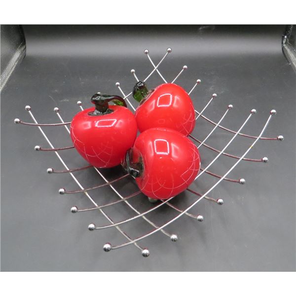 Metal Fruit Dish Holder With 3 Glass Display Apples