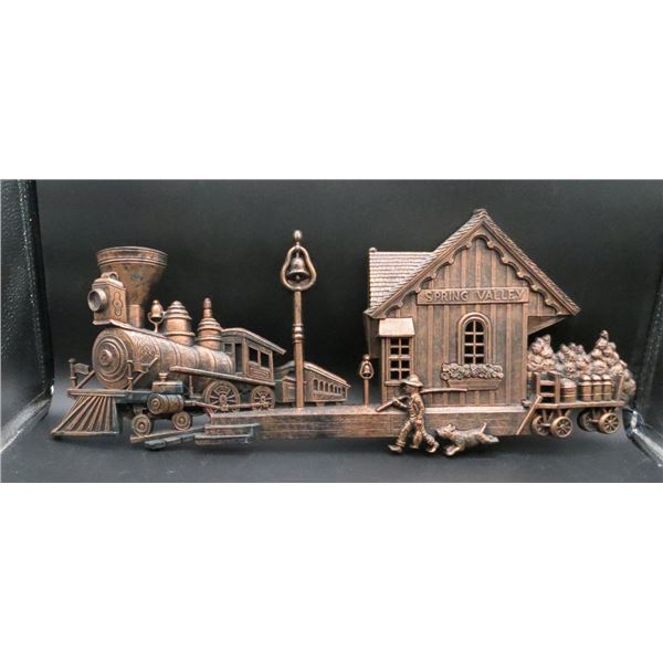 Vintage Spring Valley Train Station Coppercraft Wall Plaque 20" Long