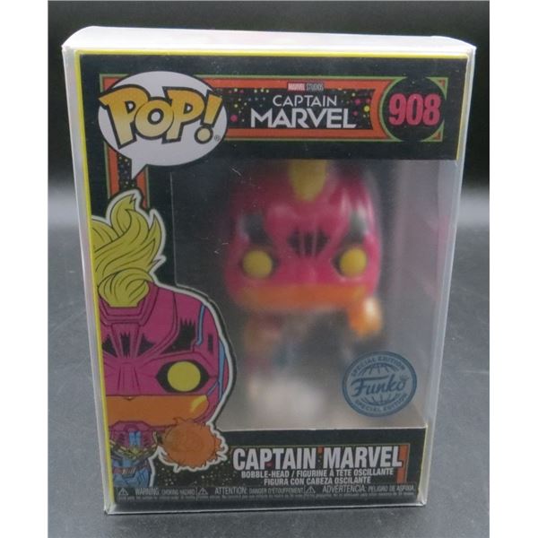 New Funko Pop Captain Marvel Black Light #908 with soft Protector BV $30