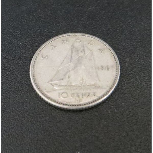 1965 Canadian Silver 10 Cent Coin