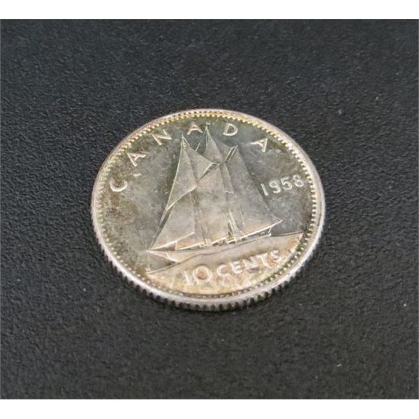 1958 Canadian Silver 10 Cent Coin