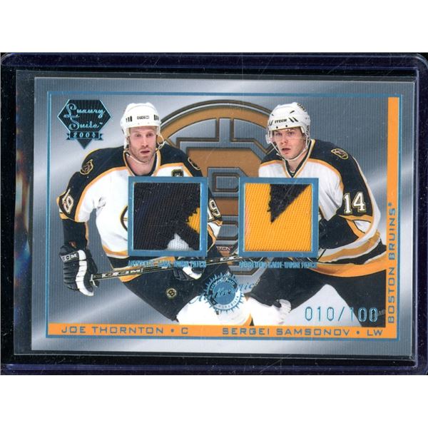 2003-04 Pacific Luxury Suite #26B Joe Thornton/Sergei Samsonov PATCH 10/100 BV $60