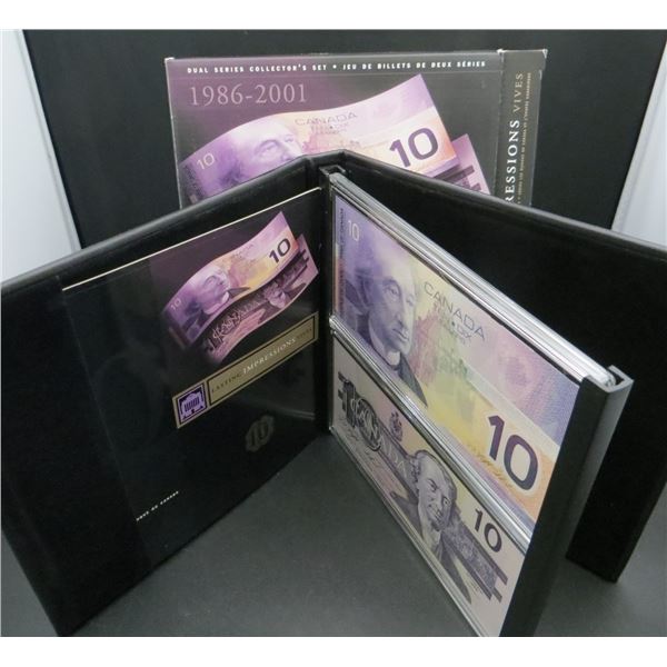 1986-2001 Bank of Canada $10 Dollar Bill, Lasting Impressions Dual Series Collector's Set