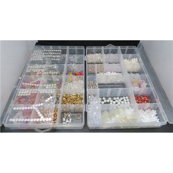 2 Plastic Organizers With Bracelet and Jewelry Making Supplies