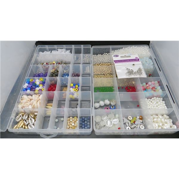 2 Plastic Organizers With Bracelet and Jewelry Making Supplies