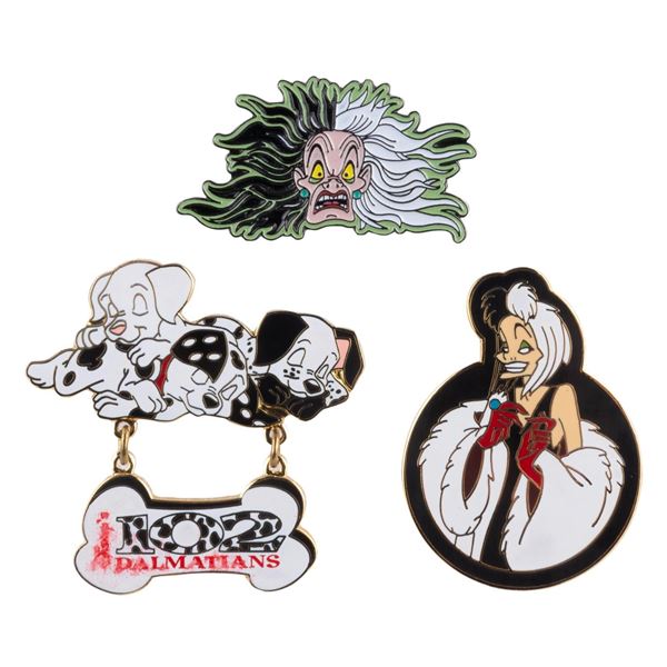 A Trio of Cruella and Dalmatians Pins.