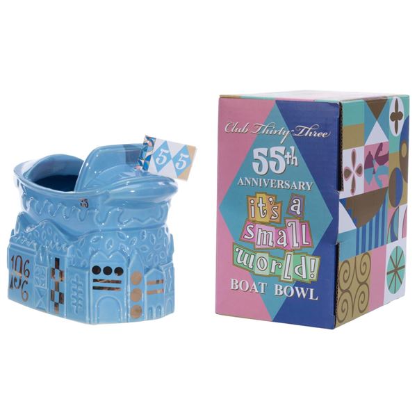A Club 33 It's a Small World 55th Anniversary Blue Boat Bowl.