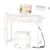 Image 2 : Cyclysio Vanity Desk with Charging Station, White Makeup Vanity with Lighted Mirror, Tri-Fold, Small