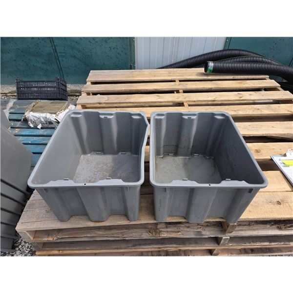 LOT OF 2 – 10 Industrial-Grade Gray Stacking Plastic Storage Totes – 21x17x12[x=#8