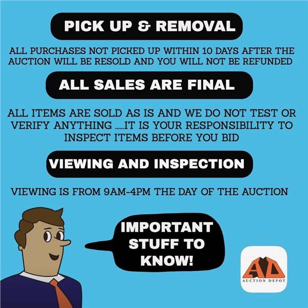 Auction Depot Pickup and Inspection Terms Signage