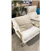 Image 2 : WHITE PLUSH DESIGNER ARMCHAIR WITH GOLD METAL BASE & TAIGA ORTIZ SILVER BIRCH ACCENT PILLOW