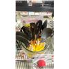 Image 2 : LARGE GLASS JAR WITH ASSORTED COOKING UTENSILS; SPOONS, PASTA SPOONS AND POTATO MASHER