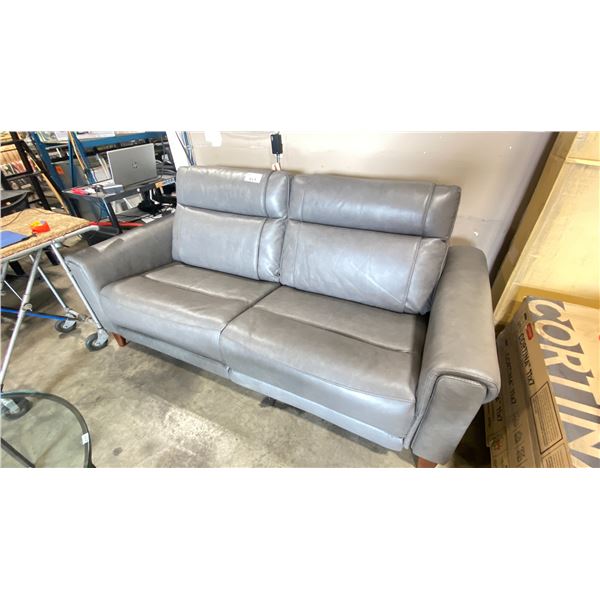 AIDEN & IVY GREY LEATHER POWERED 2 SEAT RECLINING SOFA WITH POWERED HEAD RESTS *HAS POWER ADAPTER*
