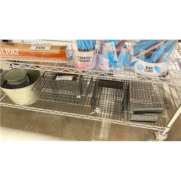 ASSORTED WIRE BASKETS AND METAL BUCKETS