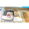 Image 2 : BOX OF ASSORTED RUMMO PASTAS, ROLLING SHOPPING CART WITH ASSORTED OLIVES AND PASTA AND BINS OF