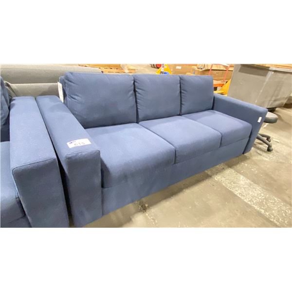 STEARNS AND FOSTER BLUE FABRIC LOVESEAT WITH PULLOUT BED APPROX 77" WIDE