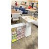 Image 1 : 12 CUBBY STORAGE UNIT WITH ASSORTED DISHCLOTHS AND SQUARE COUNTER HEIGHT TABLE
