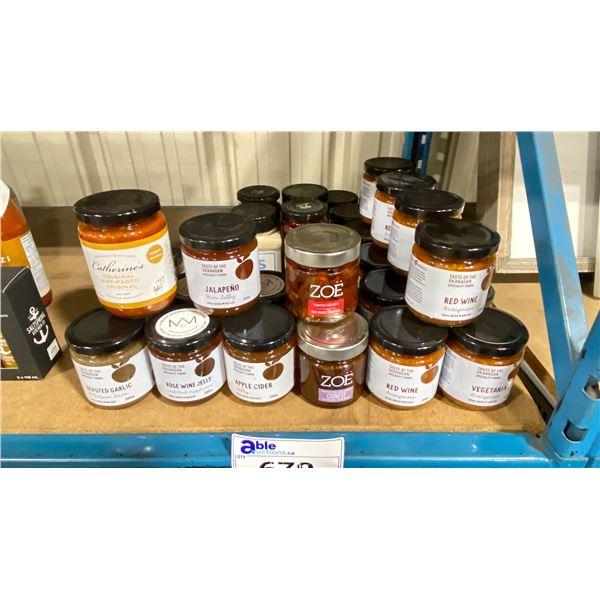 APPROX 30 JARS OF ASSORTED ANTIPASTO, JELLY, CONFIT & OLIVES