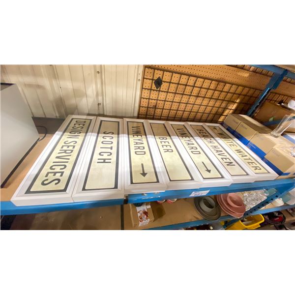 7 ASSORTED WHITE FRAMED STREET SIGN WALL ART