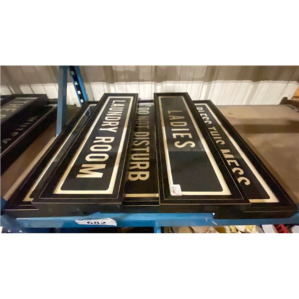 5 ASSORTED BLACK FRAMED STREET SIGN ART