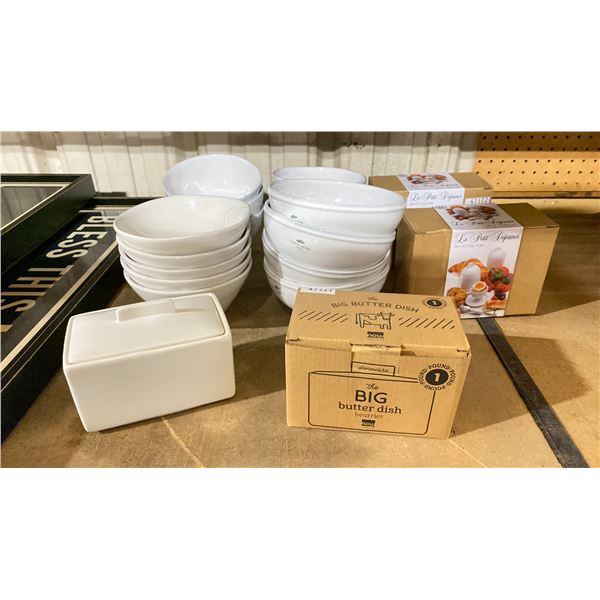 ASSORTED COSTA NOVA BOWLS, 2 BUTTER DISHES & 2 SETS OF EGG CUPS