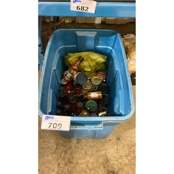 BIN OF ASSORTED SAUCES, DIPS & SPICES