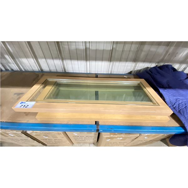 4- LIGHT WOOD W/ GLASS INSERT SHELVES