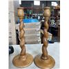 Image 2 : 2 ANTIQUE WOOD CANDLE STANDS AND ROTARY PHONE